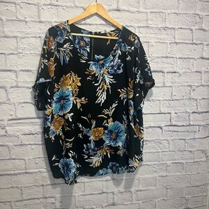 Maurices 3x Black and Blue Floral Blouse